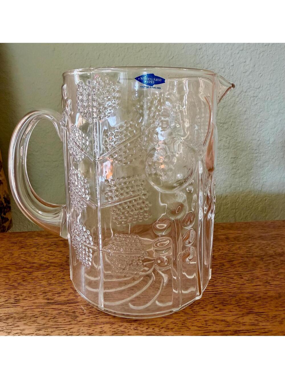 Iittala Nuutajärvi Flora Glass Pitcher 6.25″ Oiva Toikka Finland 1960s MCM New